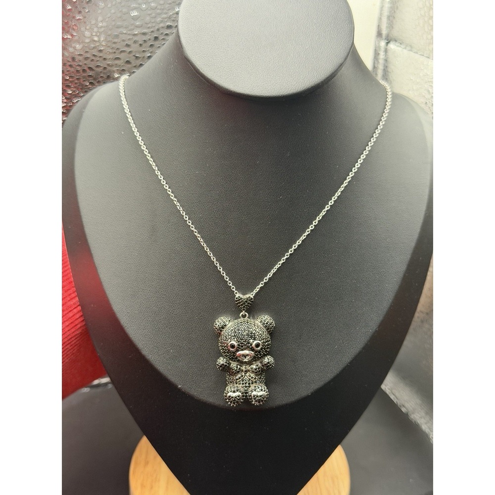 EUC 18" Sterling Silver Black CZ Teddy Bear 15 Grams J26